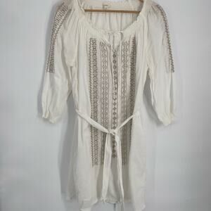 Caslon Dress Women’s Large White Gauze Embroidered Feminine Coastal Romantic